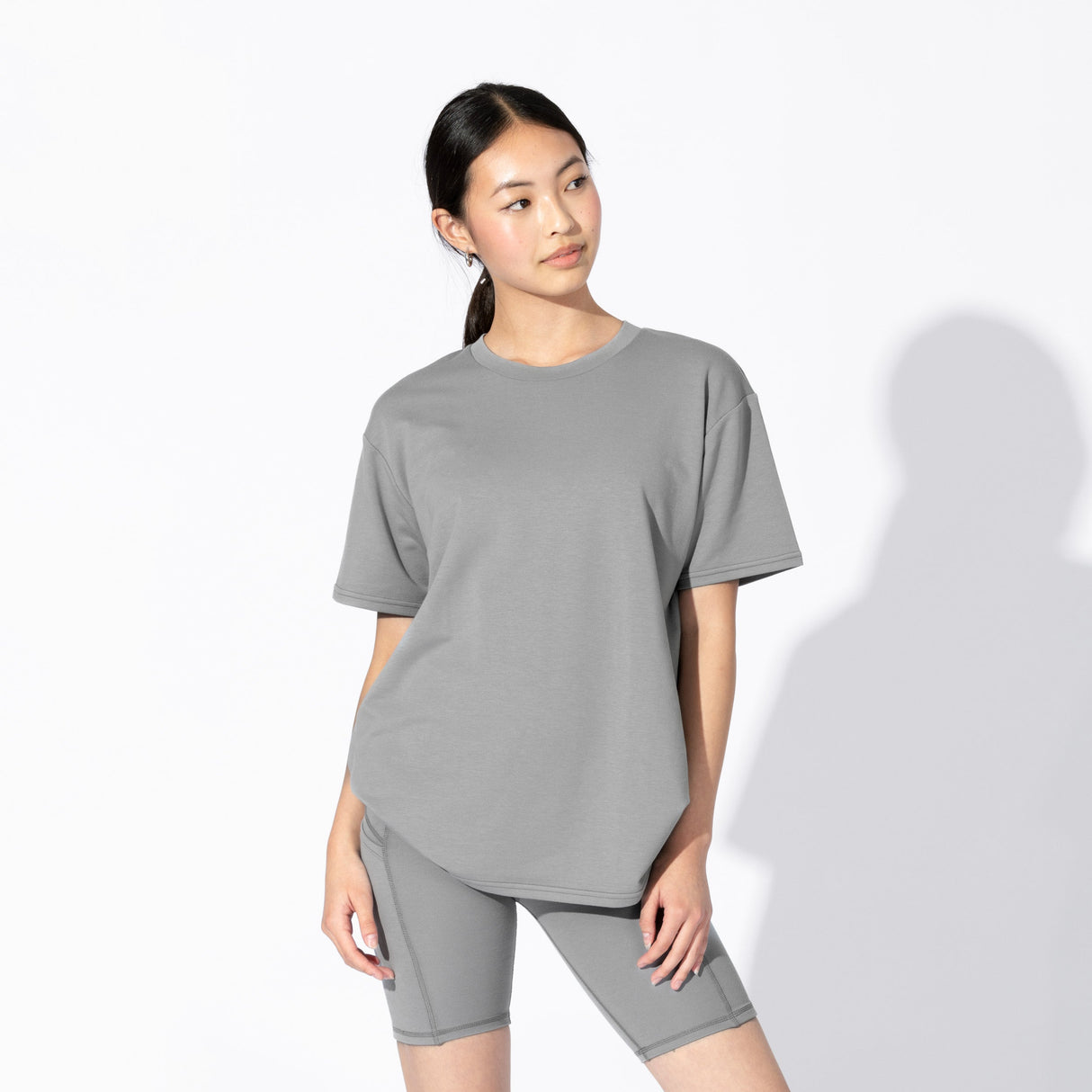 Stormy Grey Bamboo Blend Women's Oversized Tee & Biker Shorts Set - HoneyBug