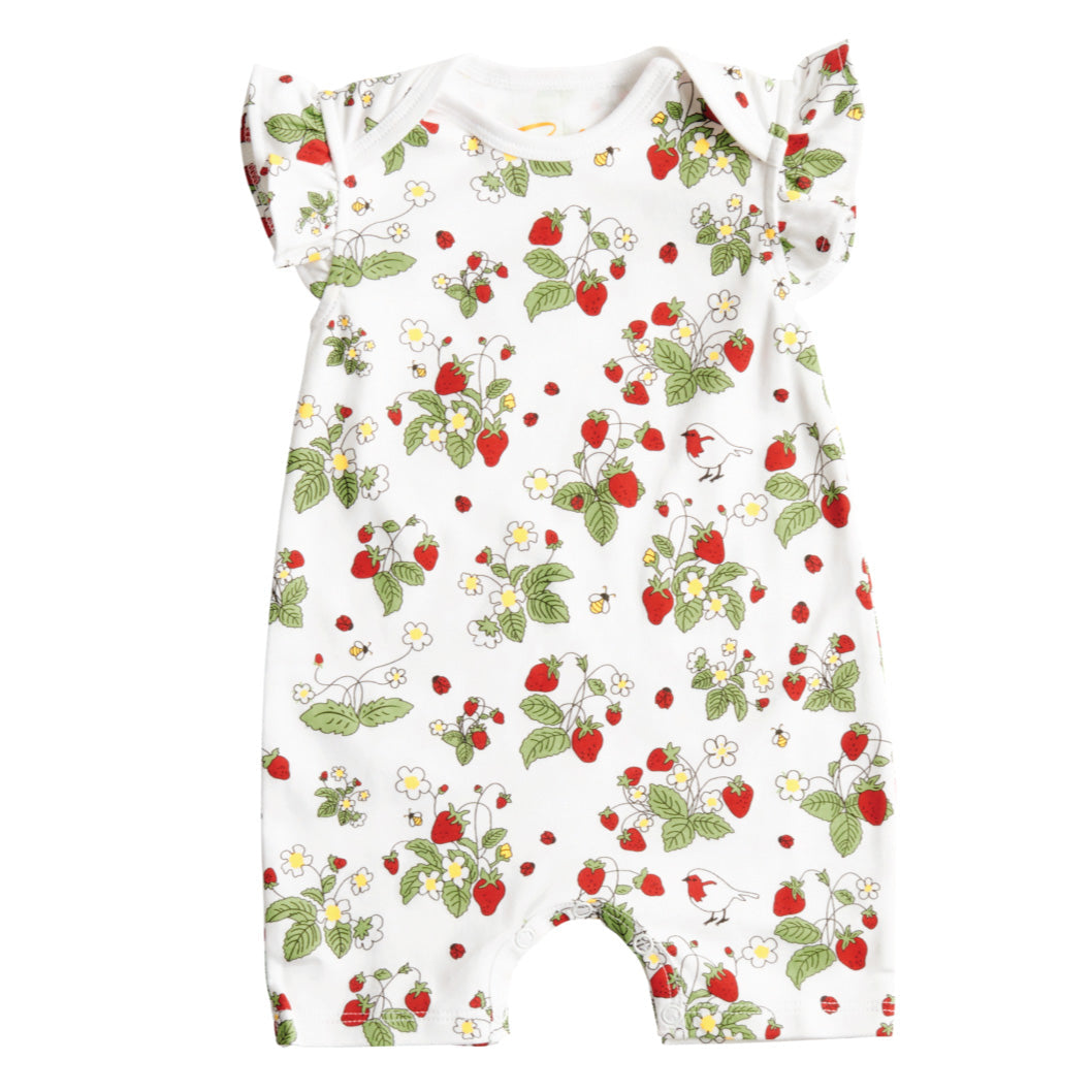 Strawberry Fields Flutter Sleeve Baby Romper