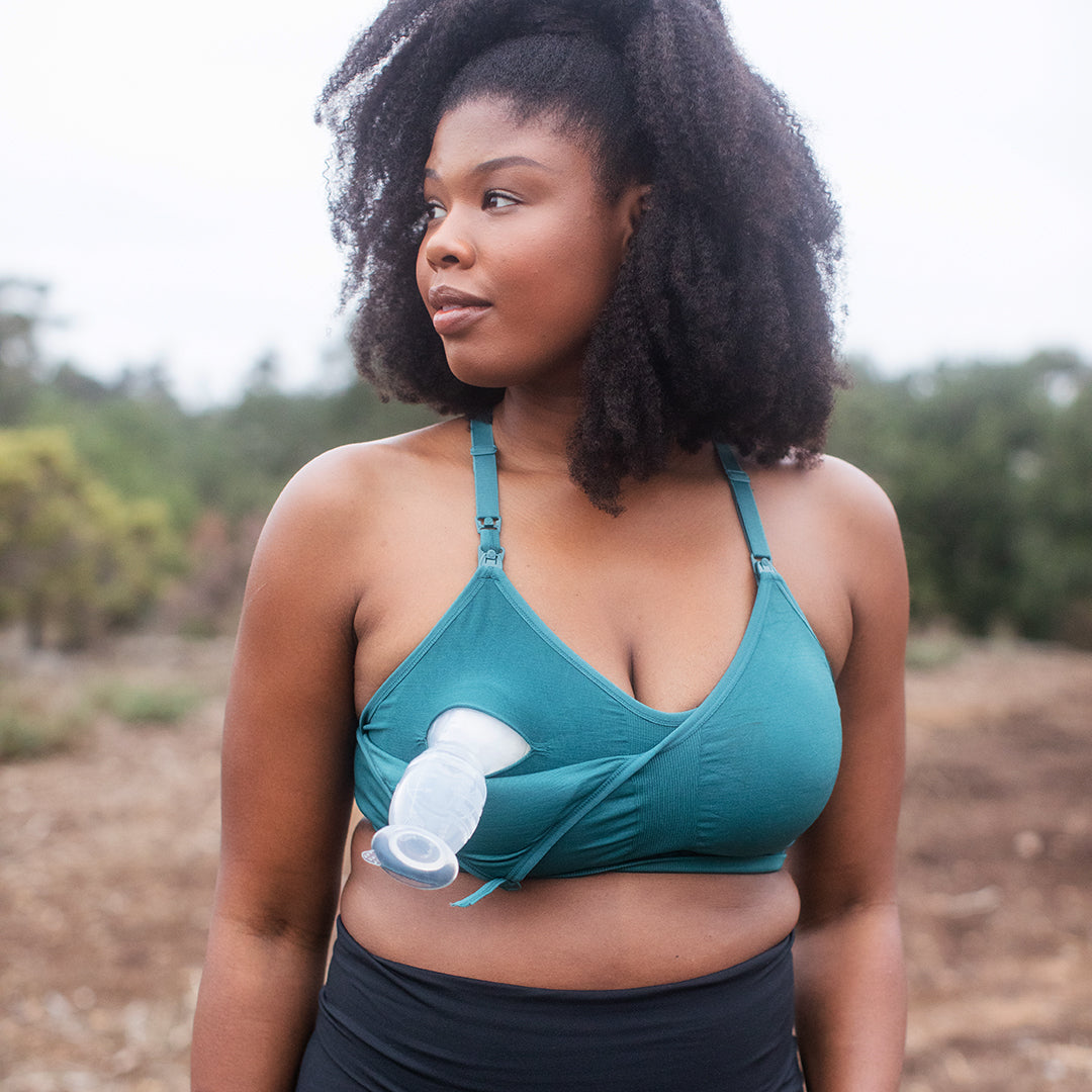 Sublime® Hands-Free Pumping & Nursing Sports Bra | Teal - HoneyBug
