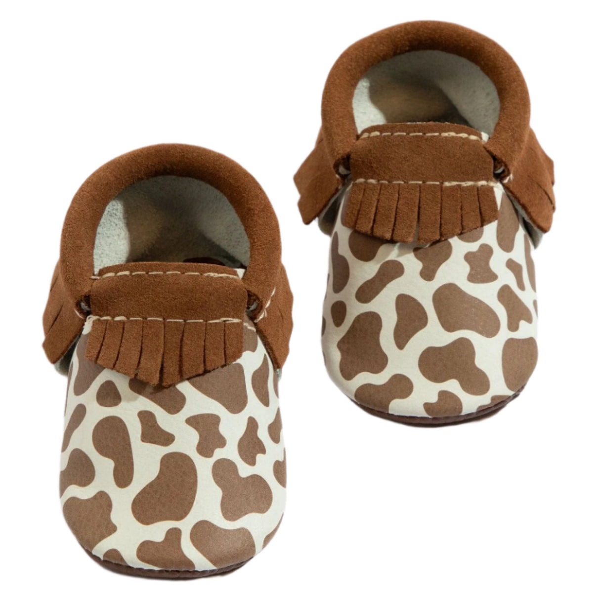Suede Cow Print Moccasin Baby Shoe - HoneyBug