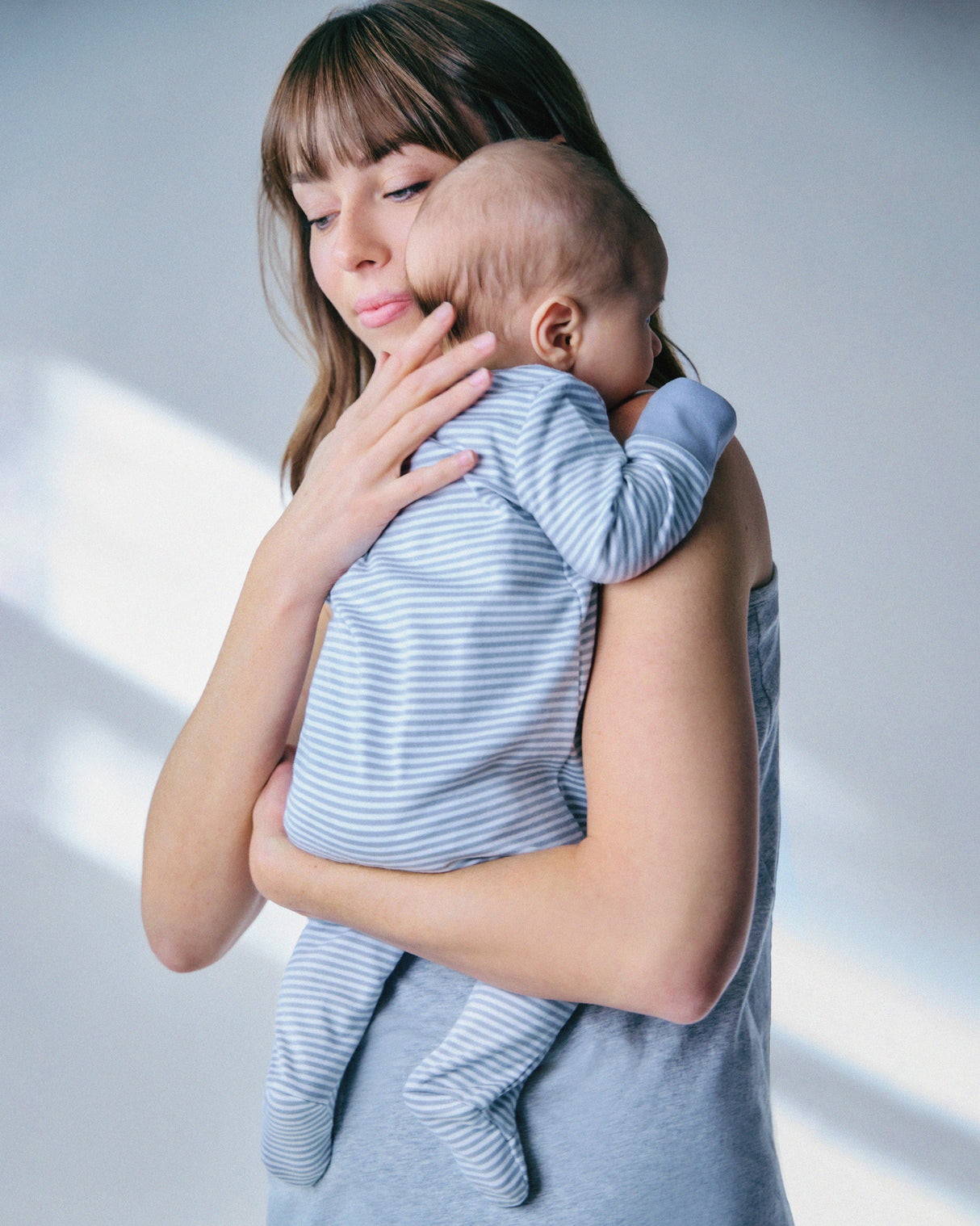 Baby's Pima Romper in Grey Stripes