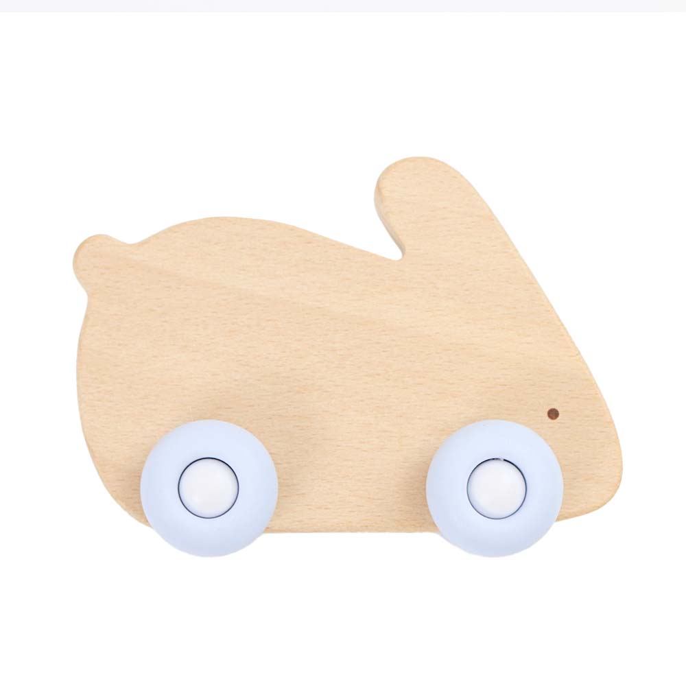 Blue Bunny Silicone + Wood Teether with Wheels - HoneyBug
