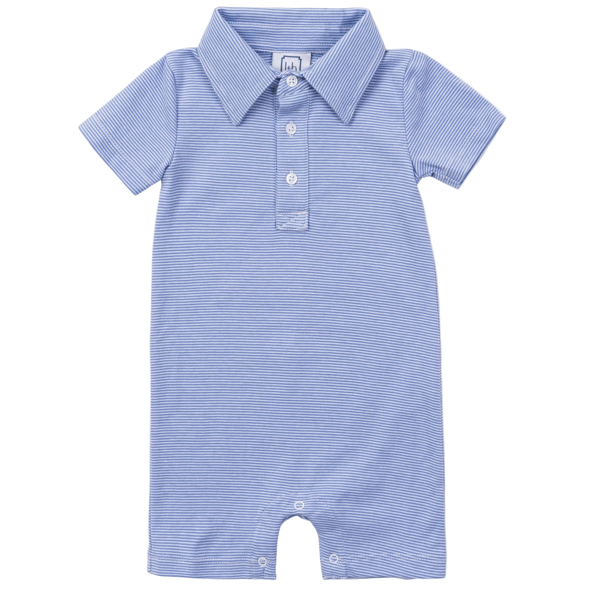 Tripp Boys' Pima Cotton Polo Shortall - Blue Stripes - HoneyBug