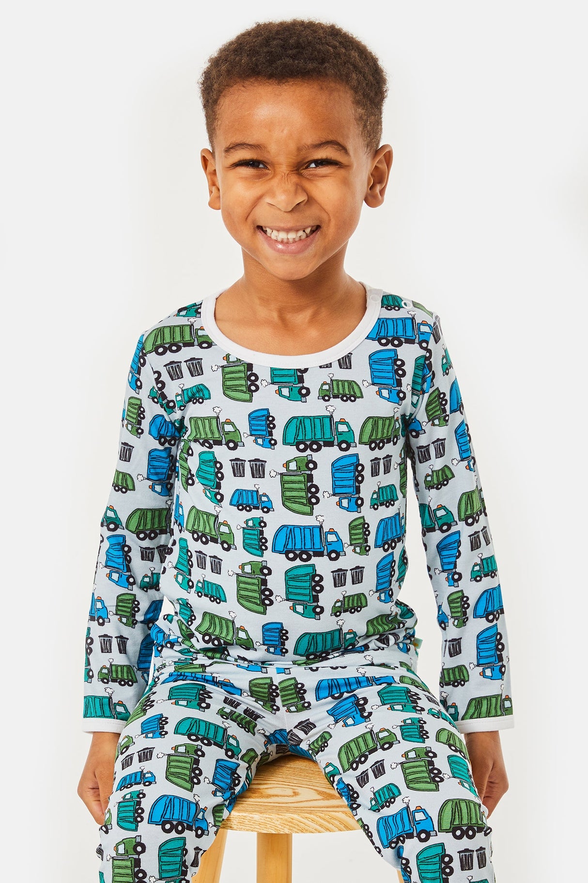 Long Sleeve Pajama Set - Garbage Trucks - HoneyBug