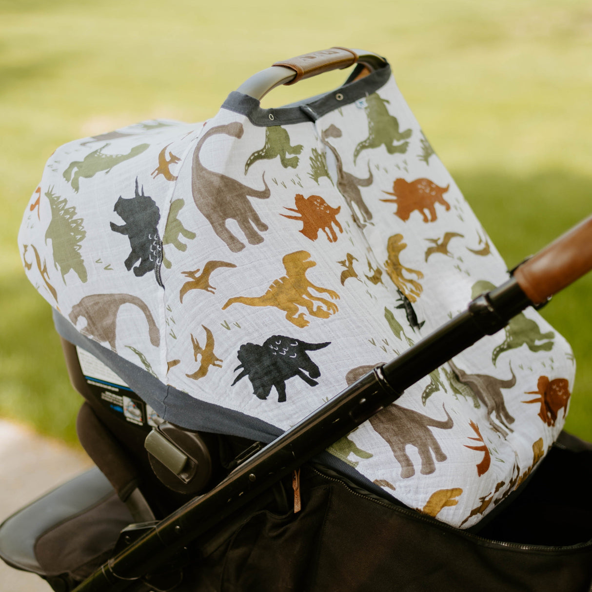 Cotton Muslin Car Seat Canopy - Dino Friends - HoneyBug