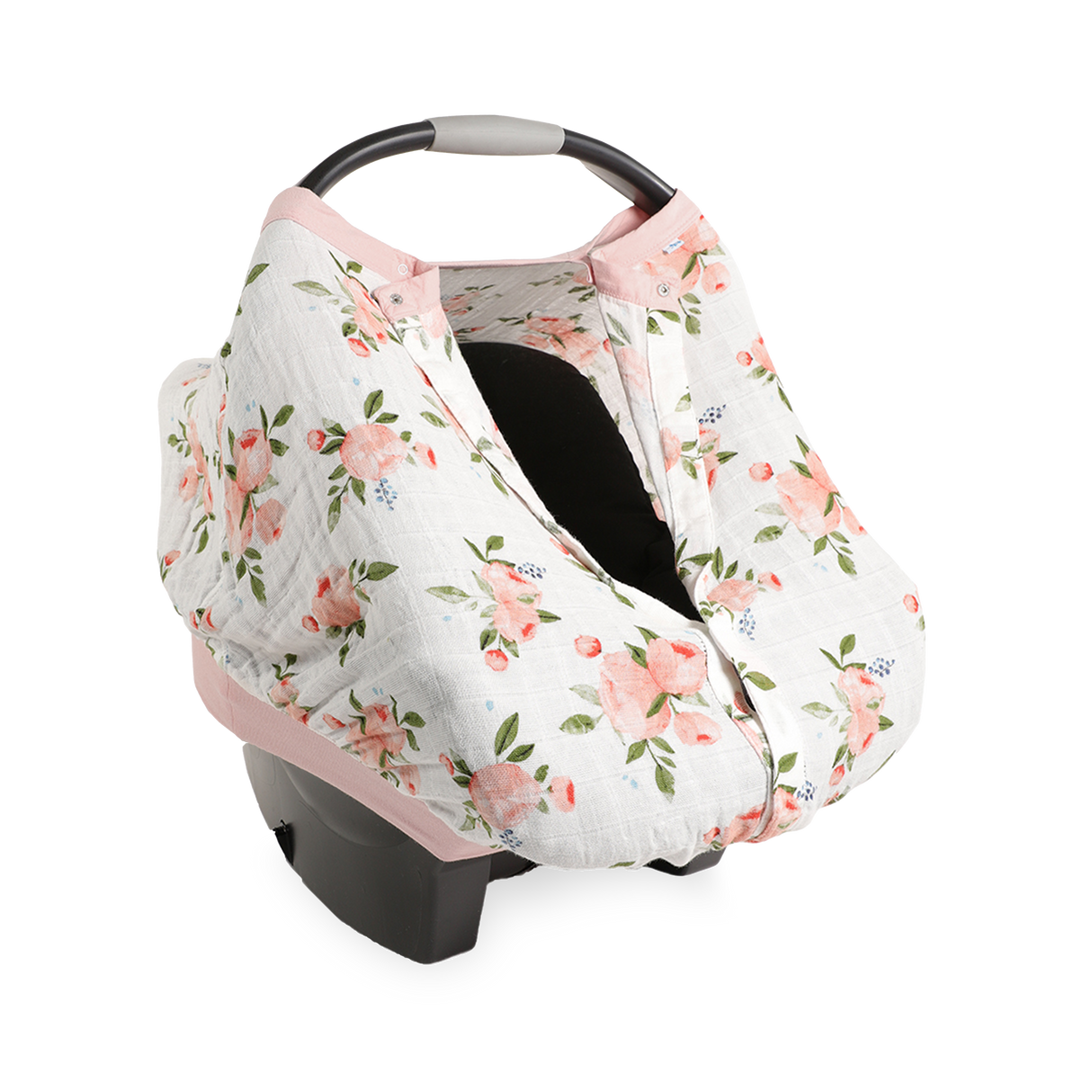 Cotton Muslin Car Seat Canopy - Watercolor Roses - HoneyBug