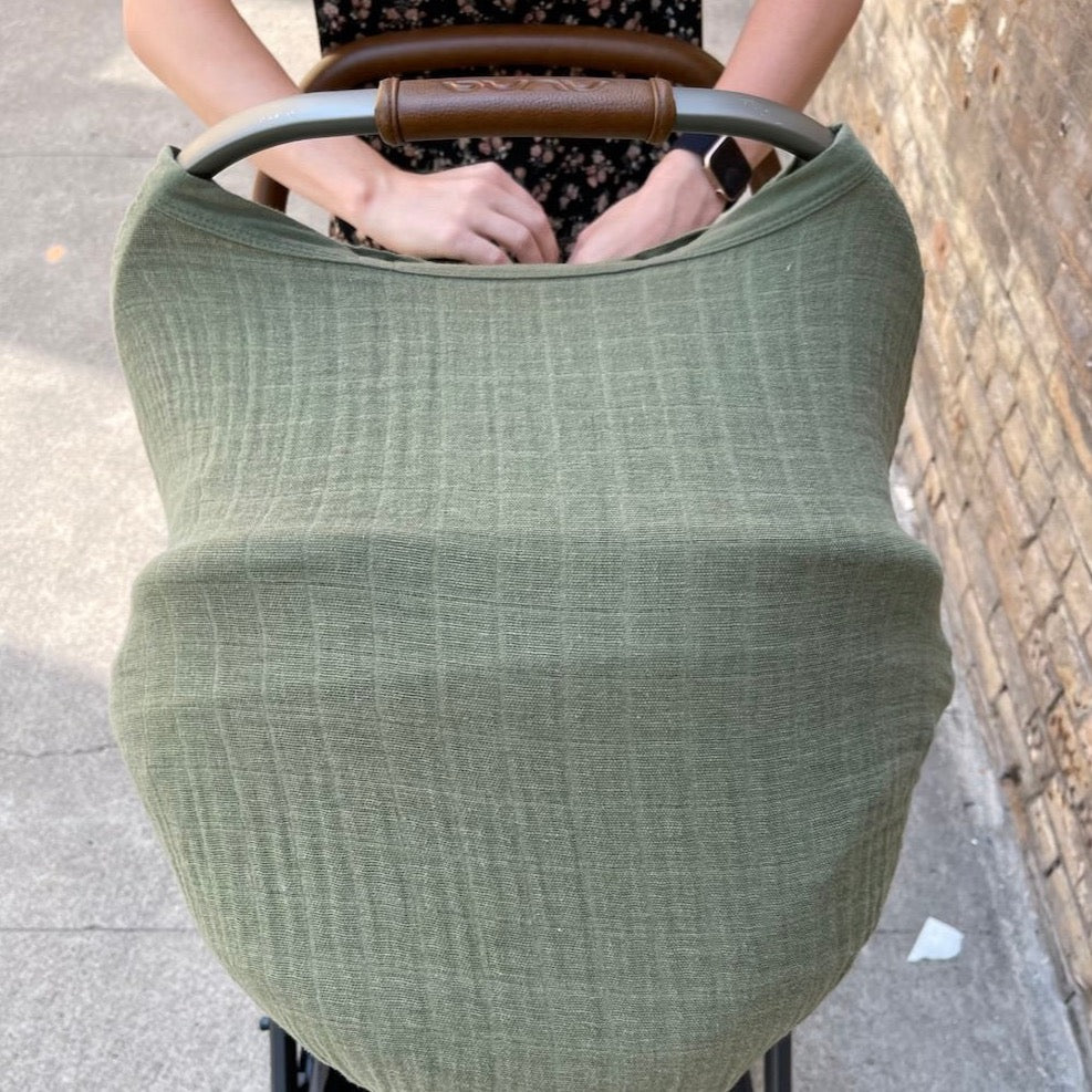 Cotton Muslin Car Seat Canopy - Fern - HoneyBug
