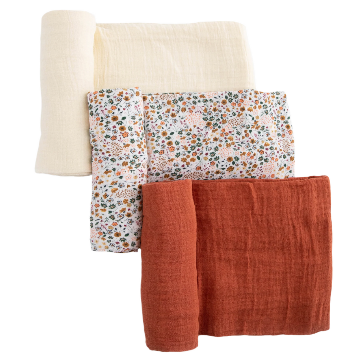 Cotton Muslin Swaddle Blanket 3 Pack - Pressed Petals - HoneyBug