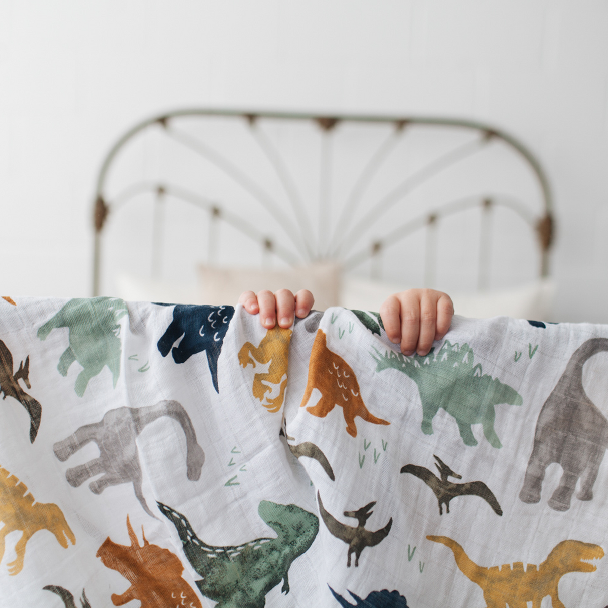 Cotton Muslin Swaddle Blanket - Dino Friends - HoneyBug