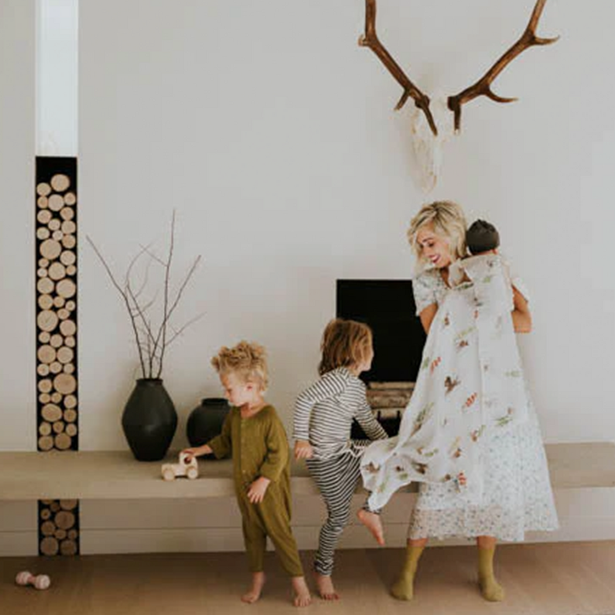 Cotton Muslin Swaddle Blanket - Oh Deer! - HoneyBug