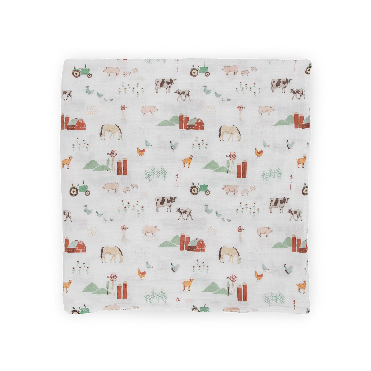 Cotton Muslin Swaddle Blanket - Farmyard - HoneyBug