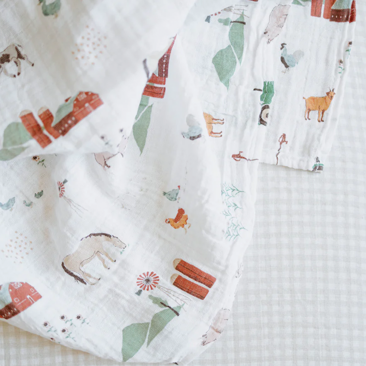 Cotton Muslin Swaddle Blanket - Farmyard - HoneyBug