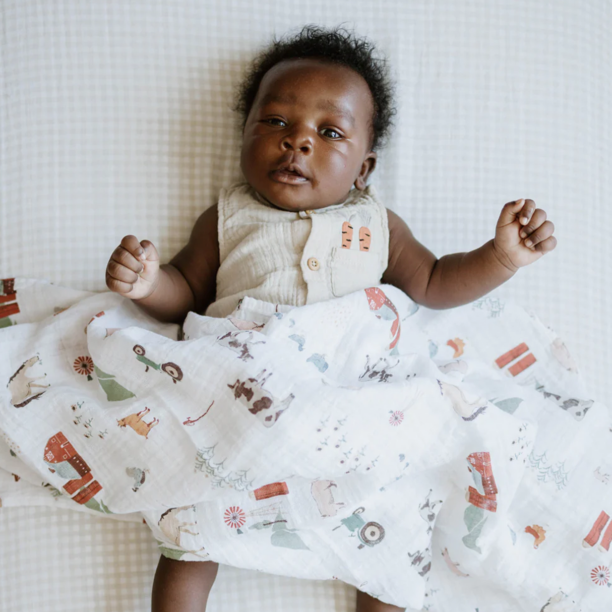 Cotton Muslin Swaddle Blanket - Farmyard - HoneyBug