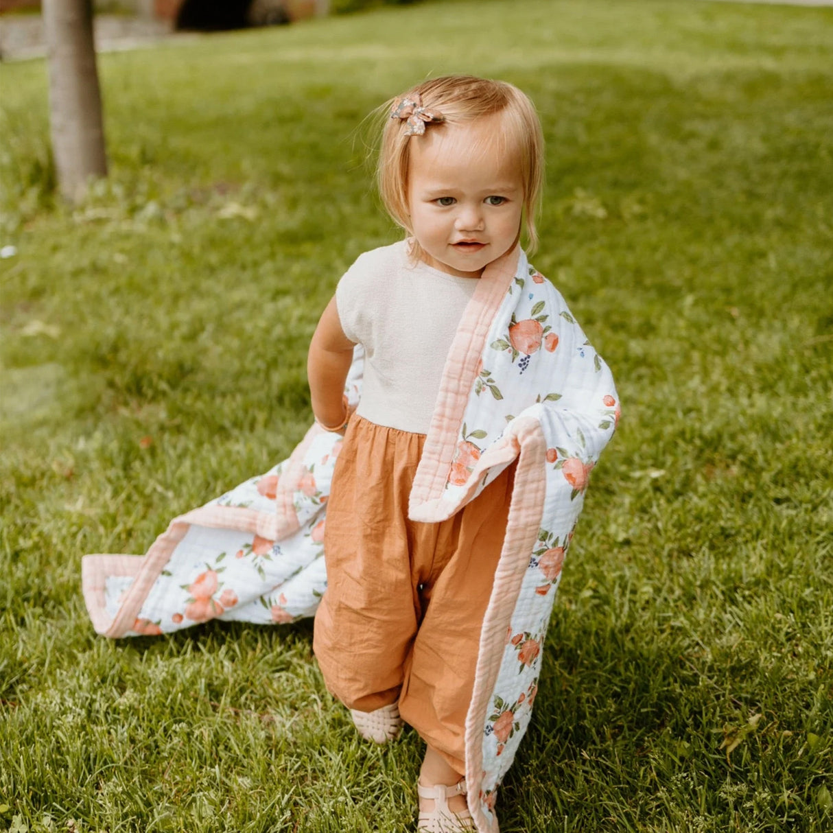Cotton Muslin Baby Quilt - Watercolor Roses - HoneyBug