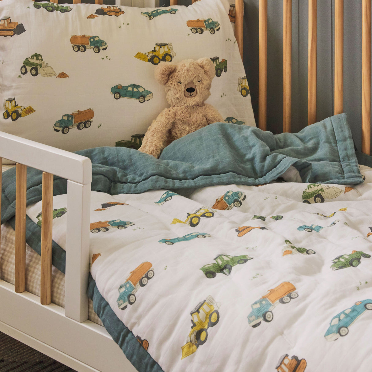 Cotton Muslin Toddler Comforter - Work Trucks - HoneyBug