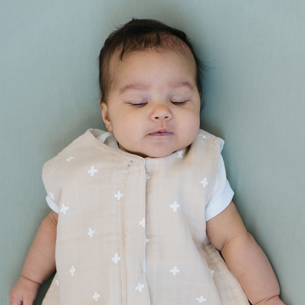 Cotton Muslin Sleep Bag - Taupe Cross - HoneyBug