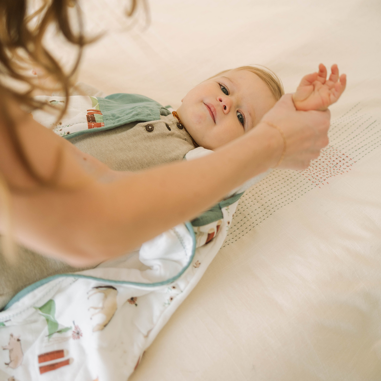 Cotton Muslin Quilted Sleep Bag - Farmyard - HoneyBug