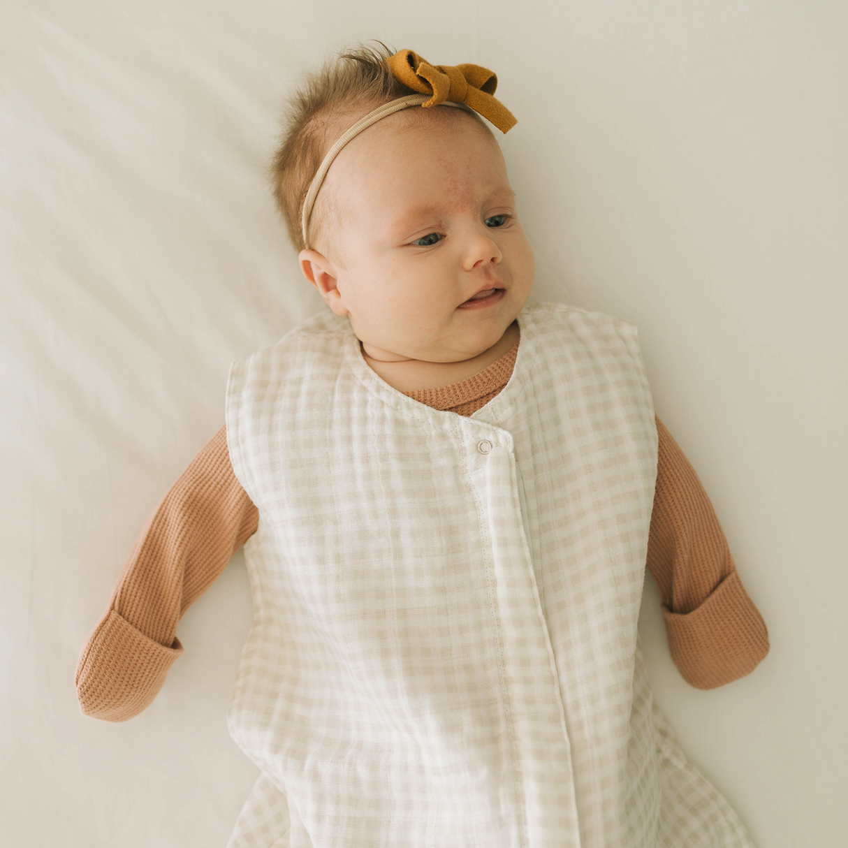 Cotton Muslin Sleep Bag - Tan Gingham - HoneyBug