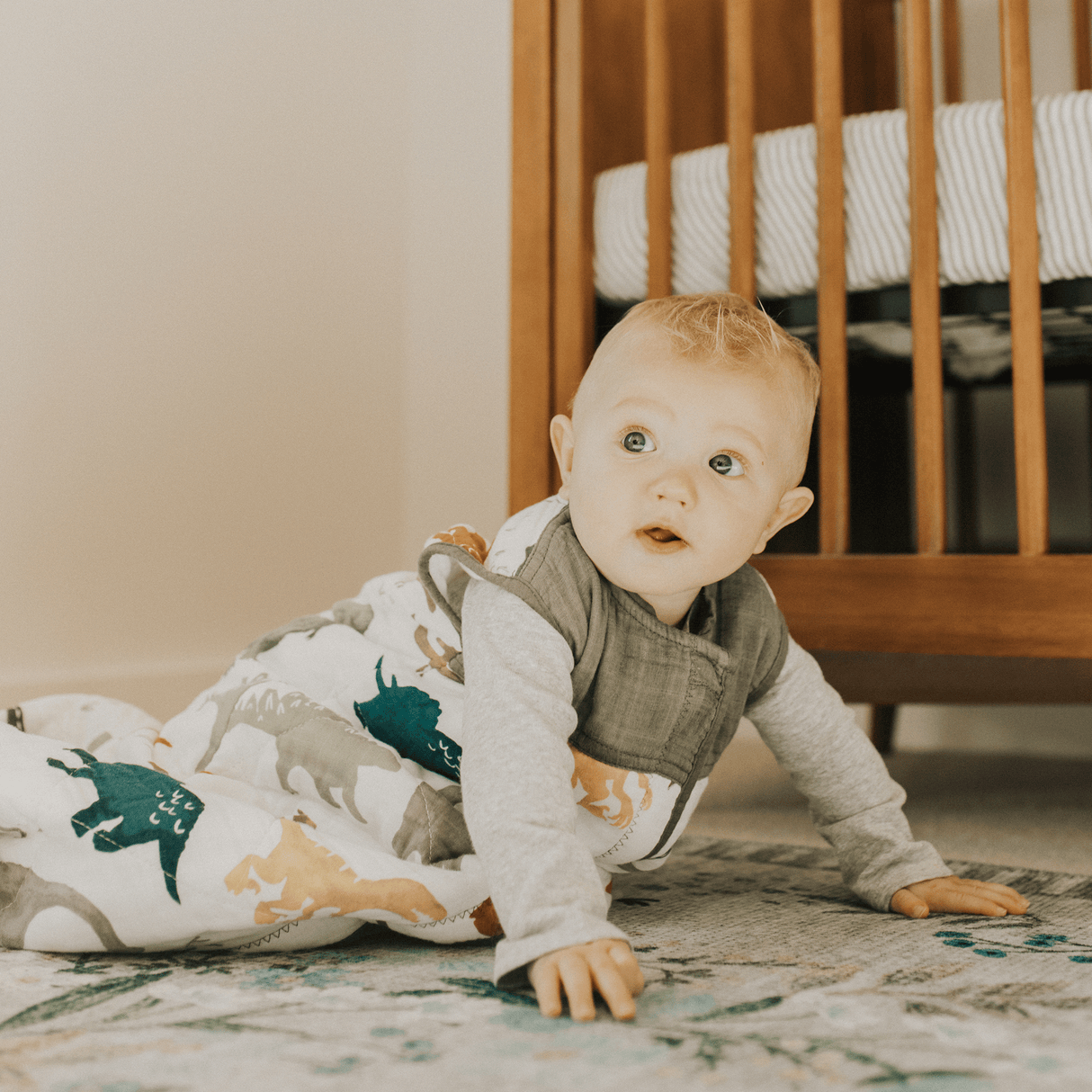 Cotton Muslin Quilted Sleep Bag - Dino Friends - HoneyBug