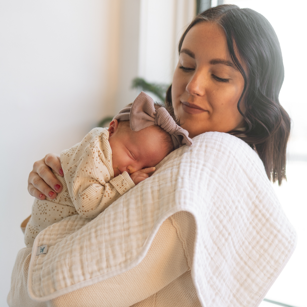 Cotton Muslin Burp Cloth 2 Pack - Tan Gingham - HoneyBug
