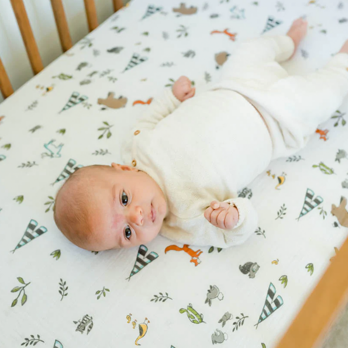 Cotton Muslin Crib Sheet - Forest Friends - HoneyBug