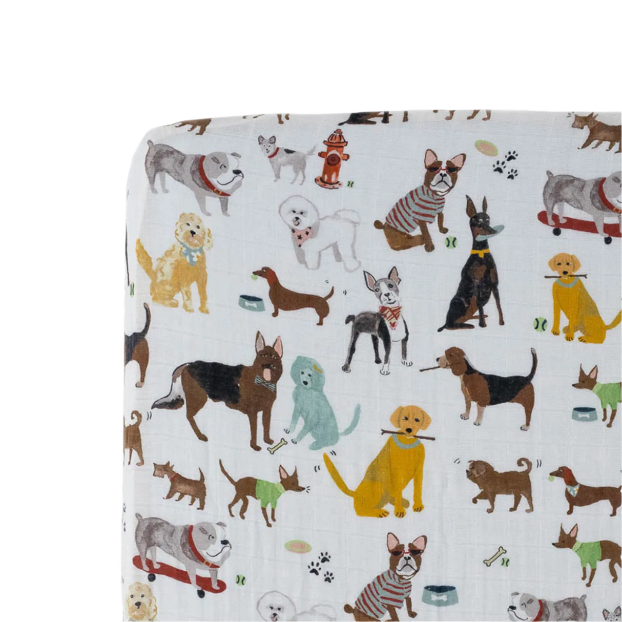 Cotton Muslin Crib Sheet - Woof - HoneyBug