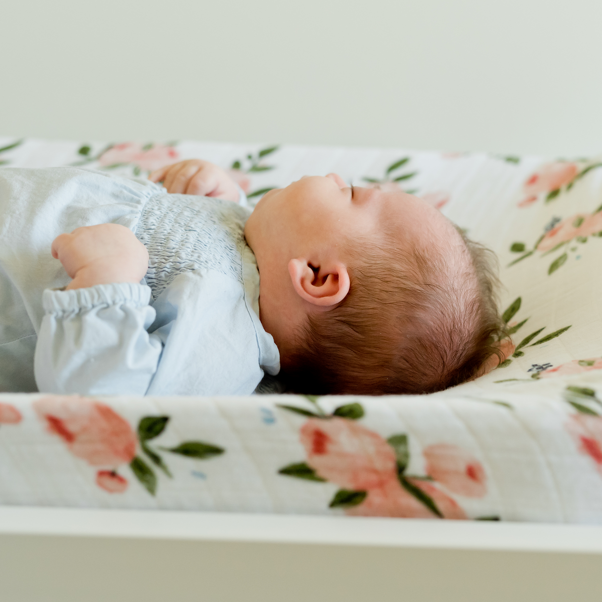 Cotton Muslin Changing Pad Cover - Watercolor Roses - HoneyBug