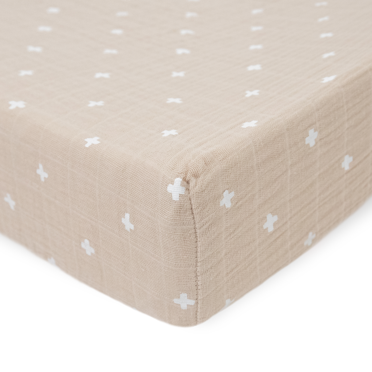 Cotton Muslin Changing Pad Cover - Taupe Cross - HoneyBug