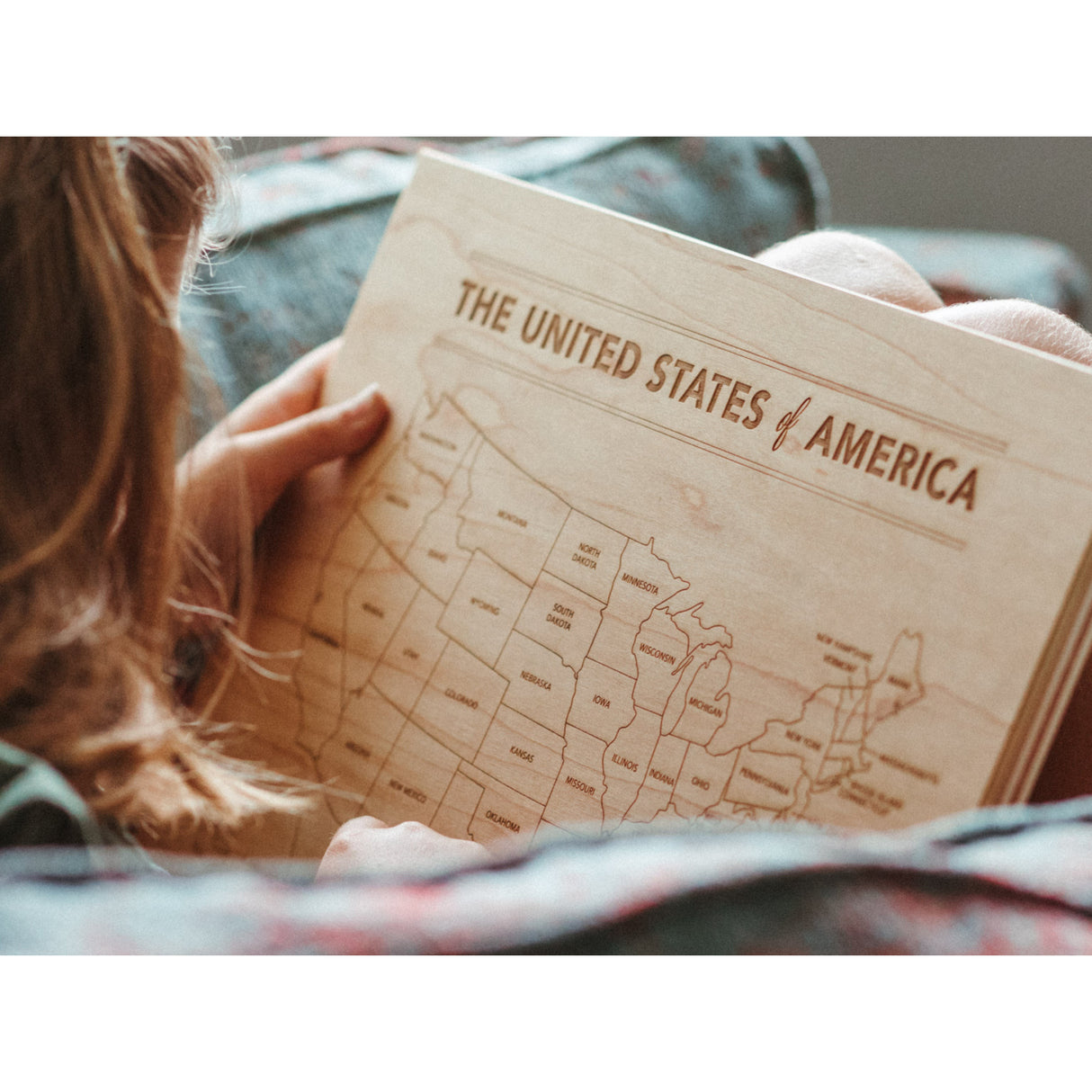 Wooden Map of the United States of America - HoneyBug