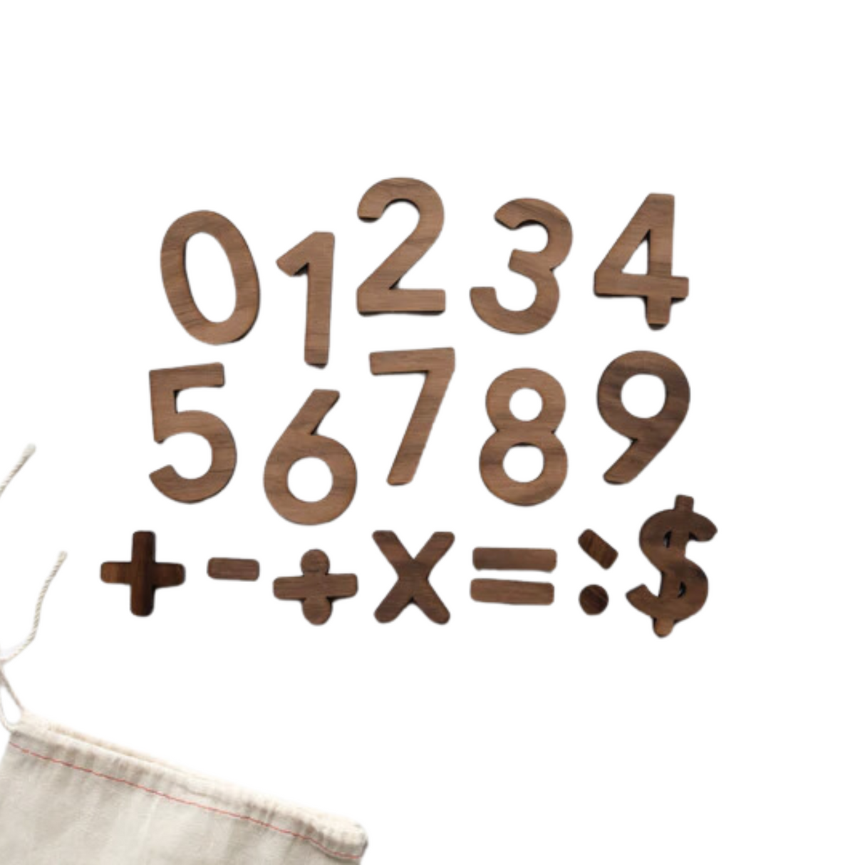 Wooden Number Set • Wood Numerals & Math Symbols in Walnut - HoneyBug