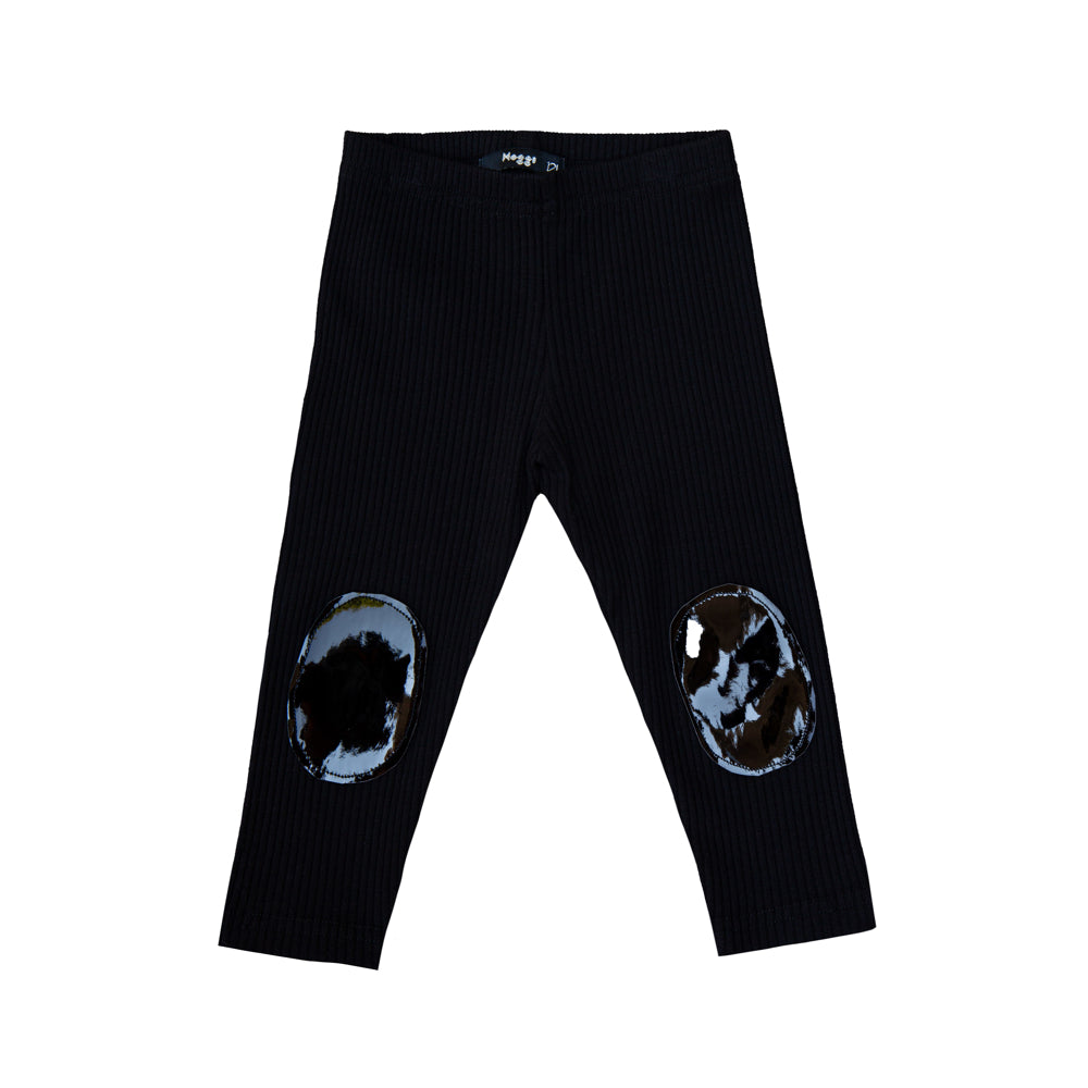 Ribbed Leggings Patent Patch, Black - HoneyBug