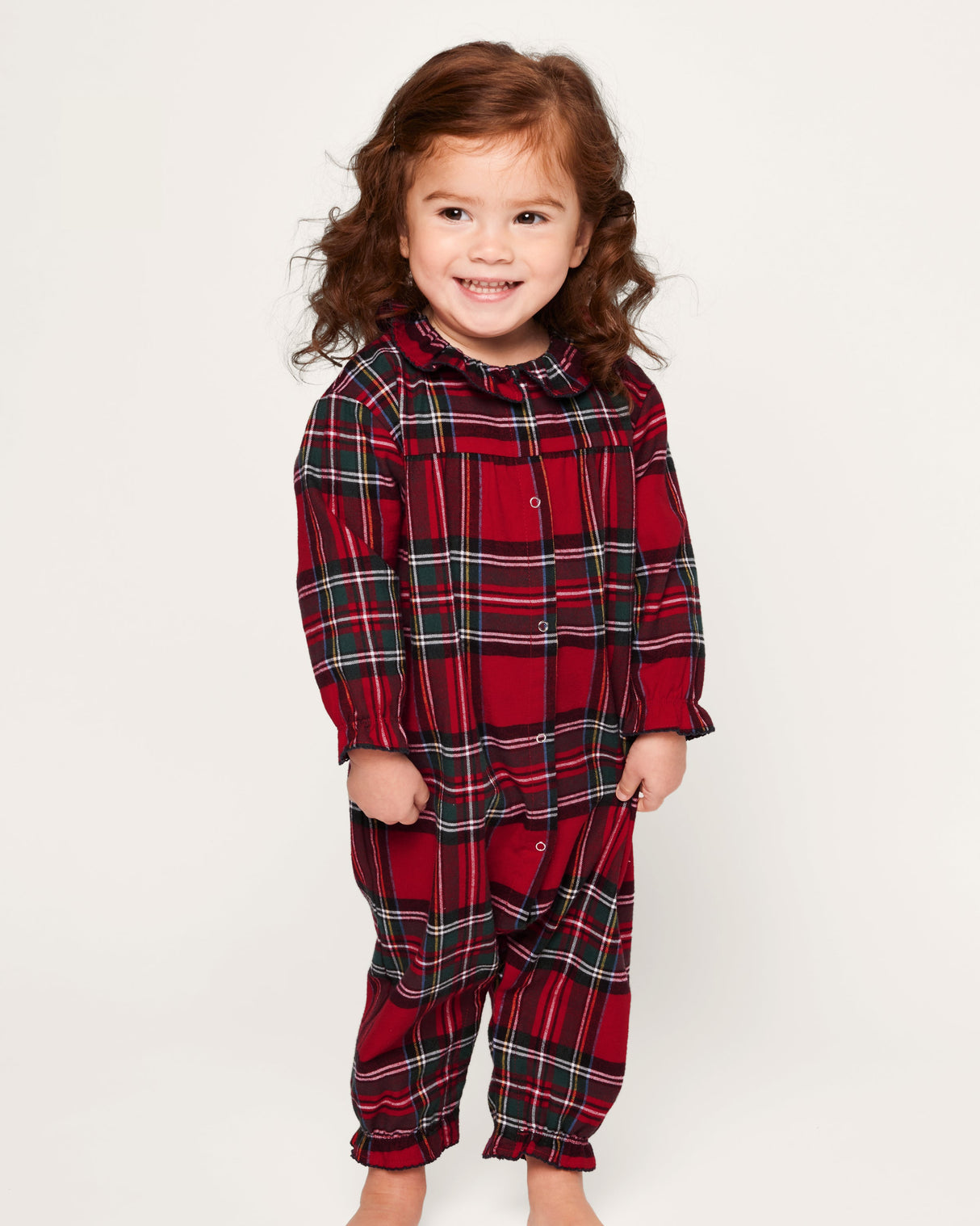 Baby's Brushed Twill Madeline Romper in Imperial Tartan - HoneyBug