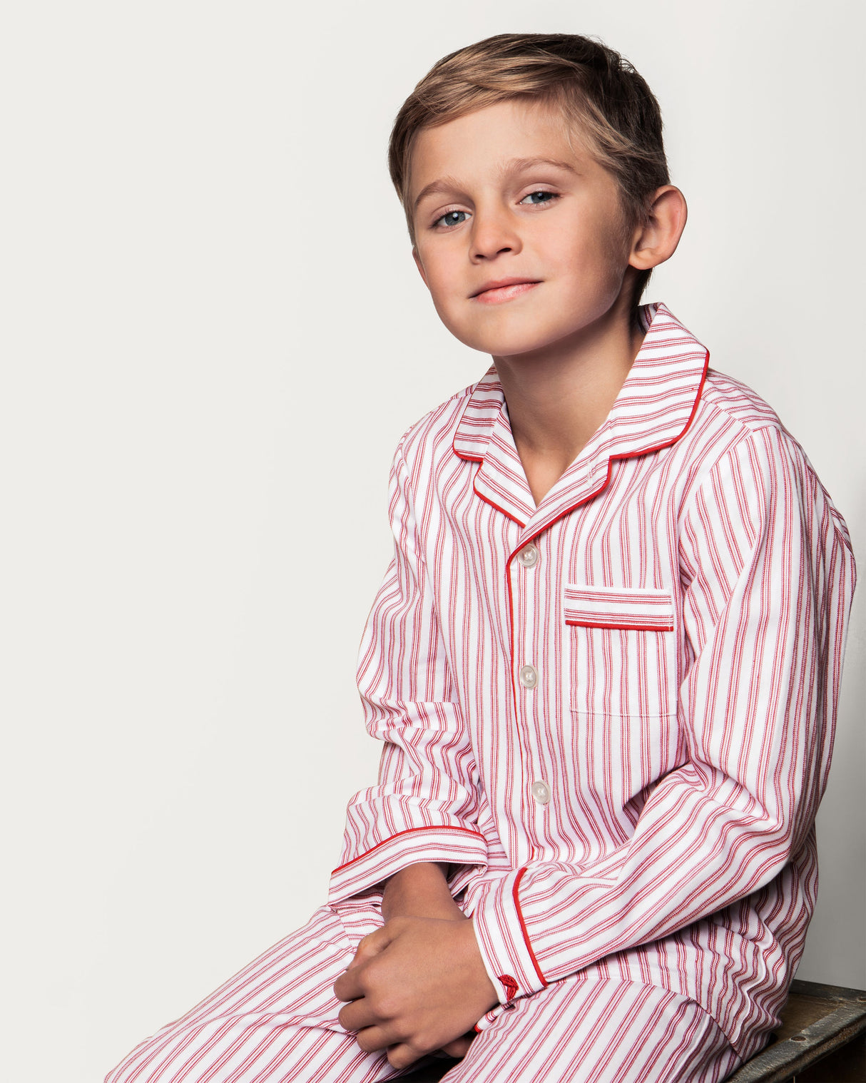 Kid's Twill Pajama Set in Antique Red Ticking - HoneyBug