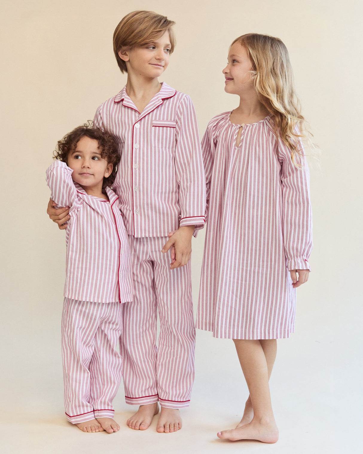 Kid's Twill Pajama Set in Antique Red Ticking - HoneyBug