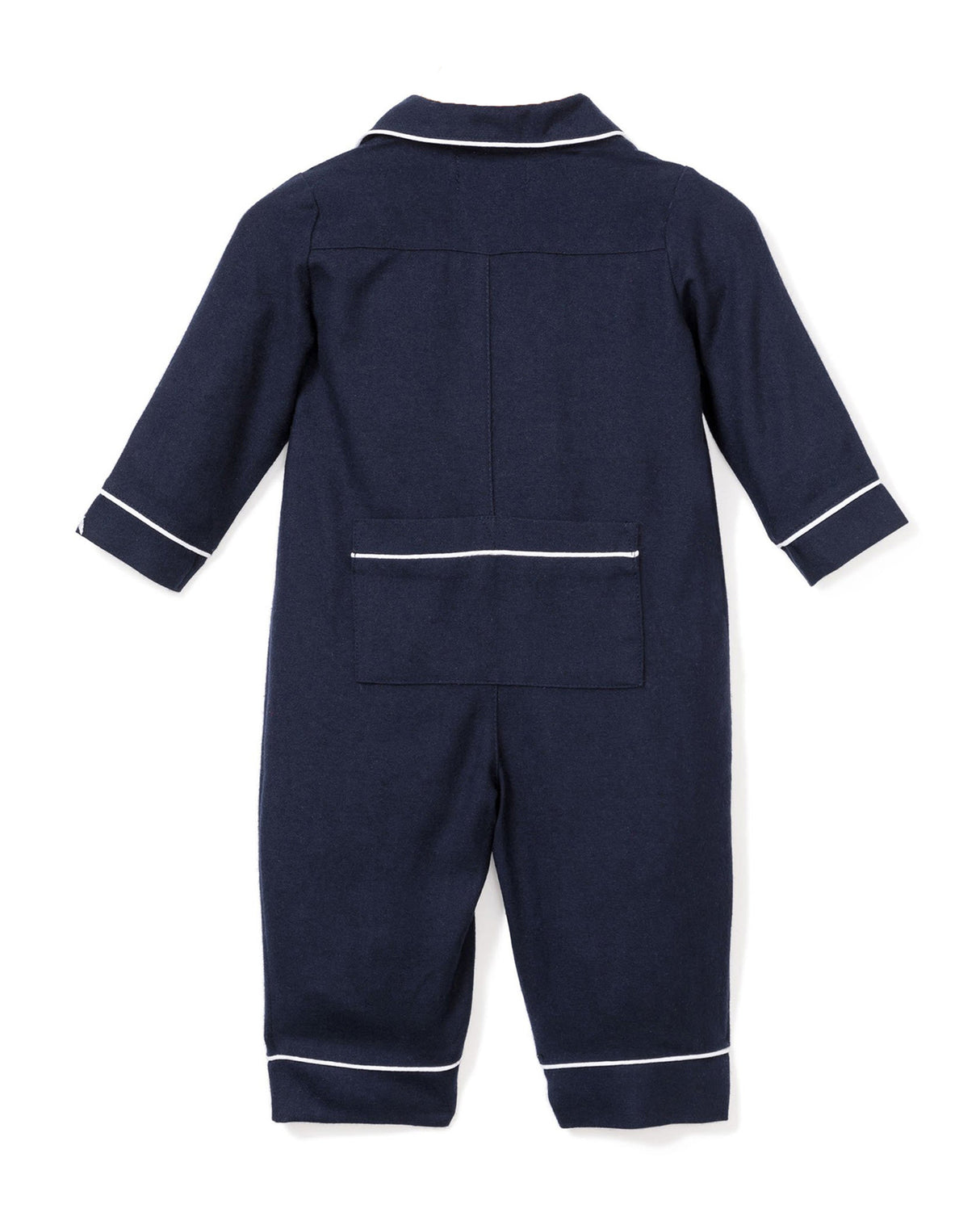 Baby's Flannel Romper in Navy with White Piping - HoneyBug