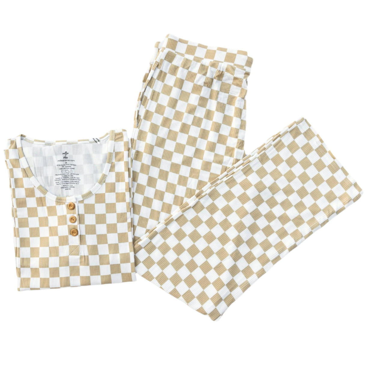 WOMEN'S PAJAMA SET- Tan Check Ribbed - HoneyBug