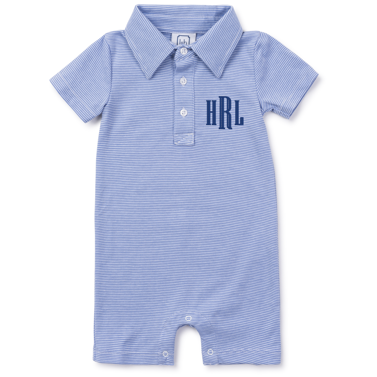Tripp Boys' Pima Cotton Polo Shortall - Blue Stripes - HoneyBug