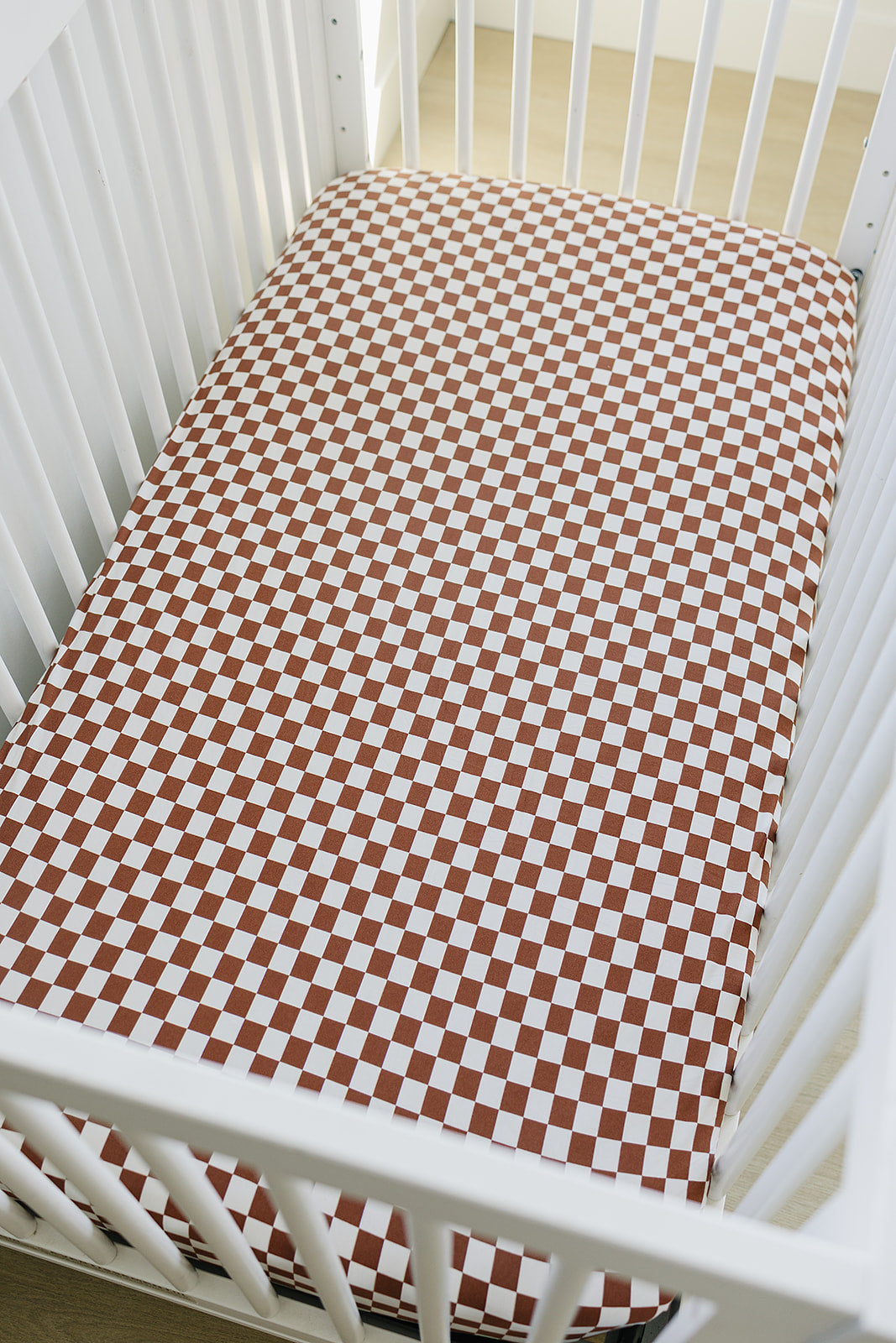 Rust Checkered Bamboo Stretch Crib Sheet - HoneyBug