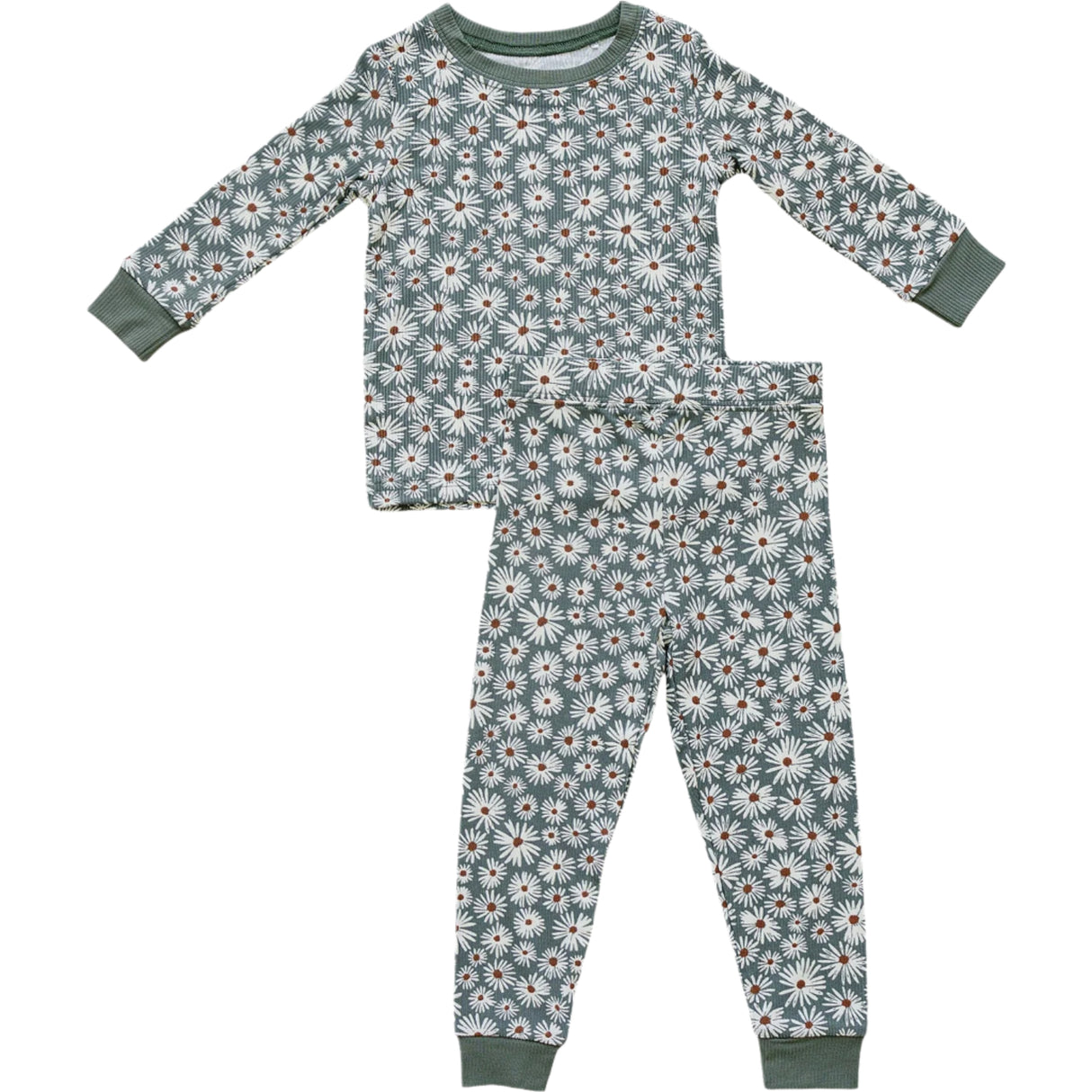 Dark Green Daisy Ribbed Bamboo Cozy Set - HoneyBug