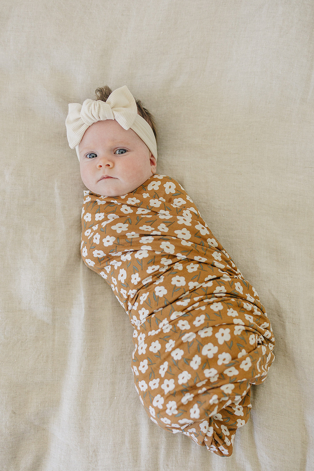 Mustard Floral Bamboo Stretch Swaddle - HoneyBug