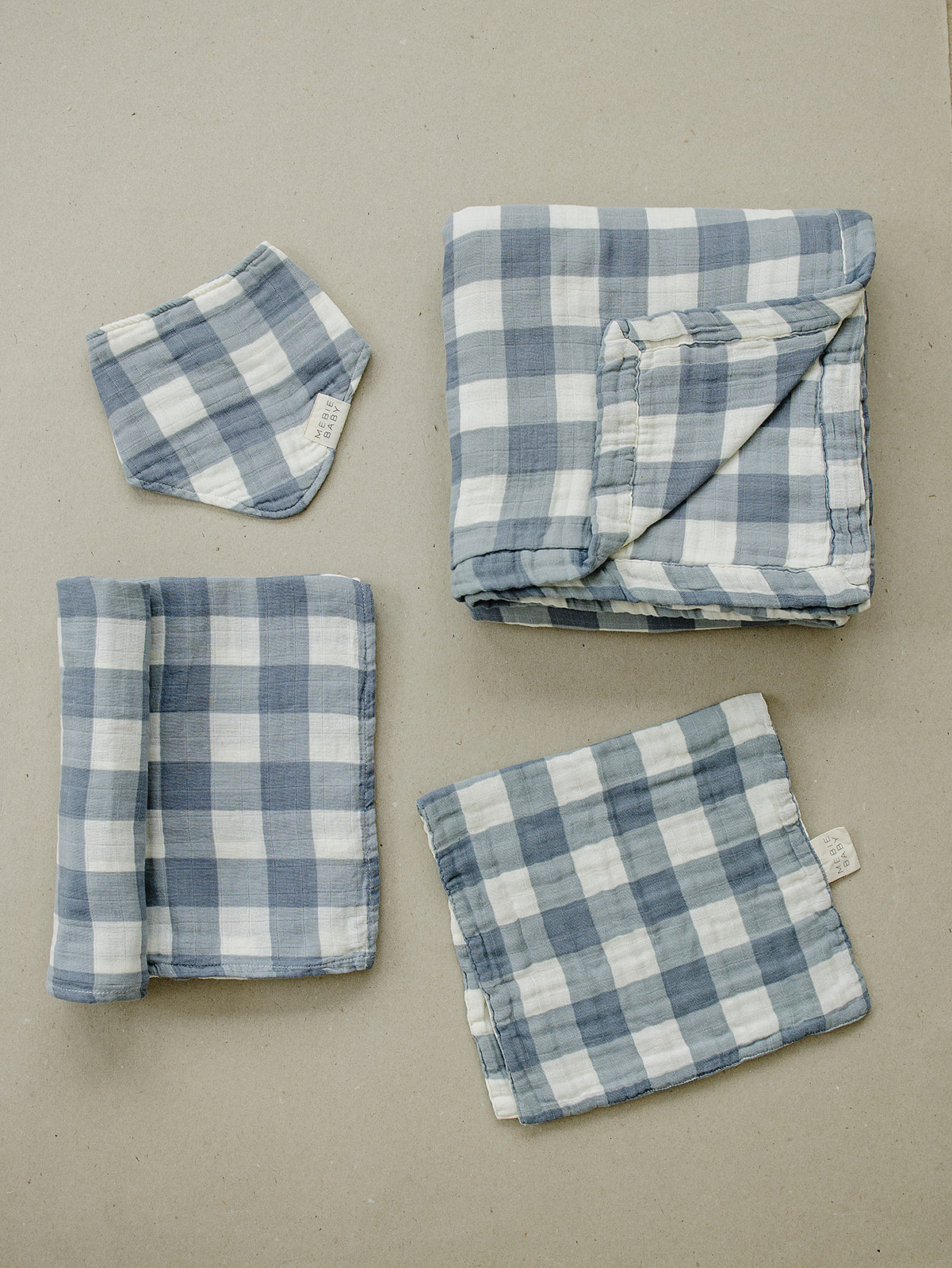 Dusty Blue Gingham Muslin Swaddle Blanket - HoneyBug