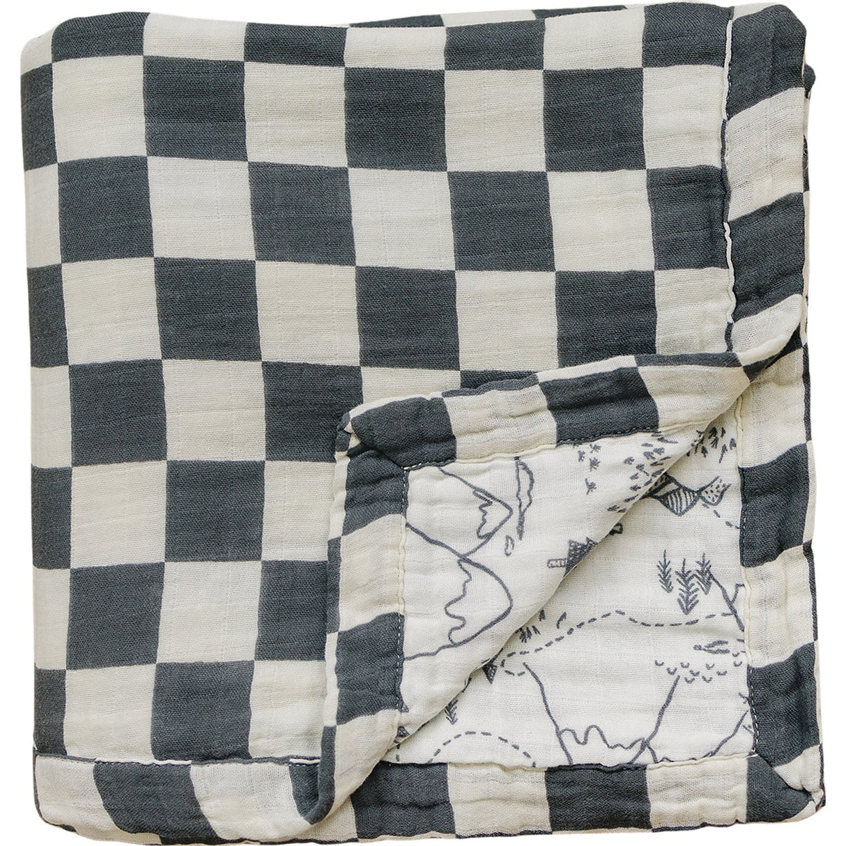 Charcoal Checkered + Summit Muslin Quilt - HoneyBug