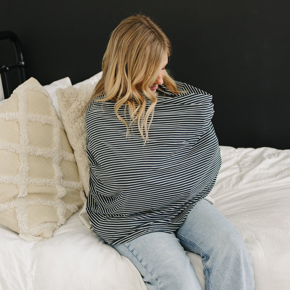 Navy Stripes Ribbed Bamboo Multi-Use Cover - HoneyBug