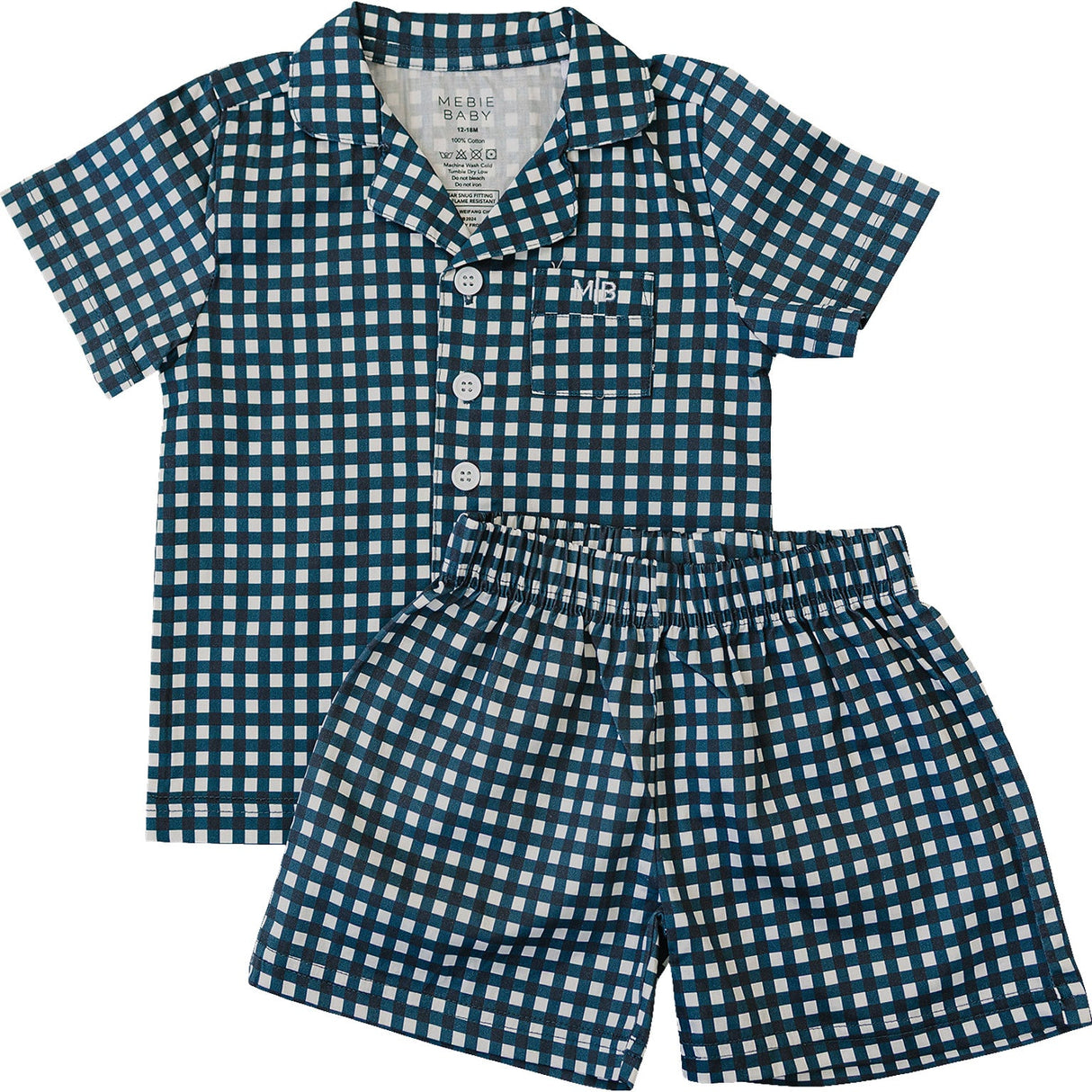 Navy Gingham Short Pajama Set - HoneyBug