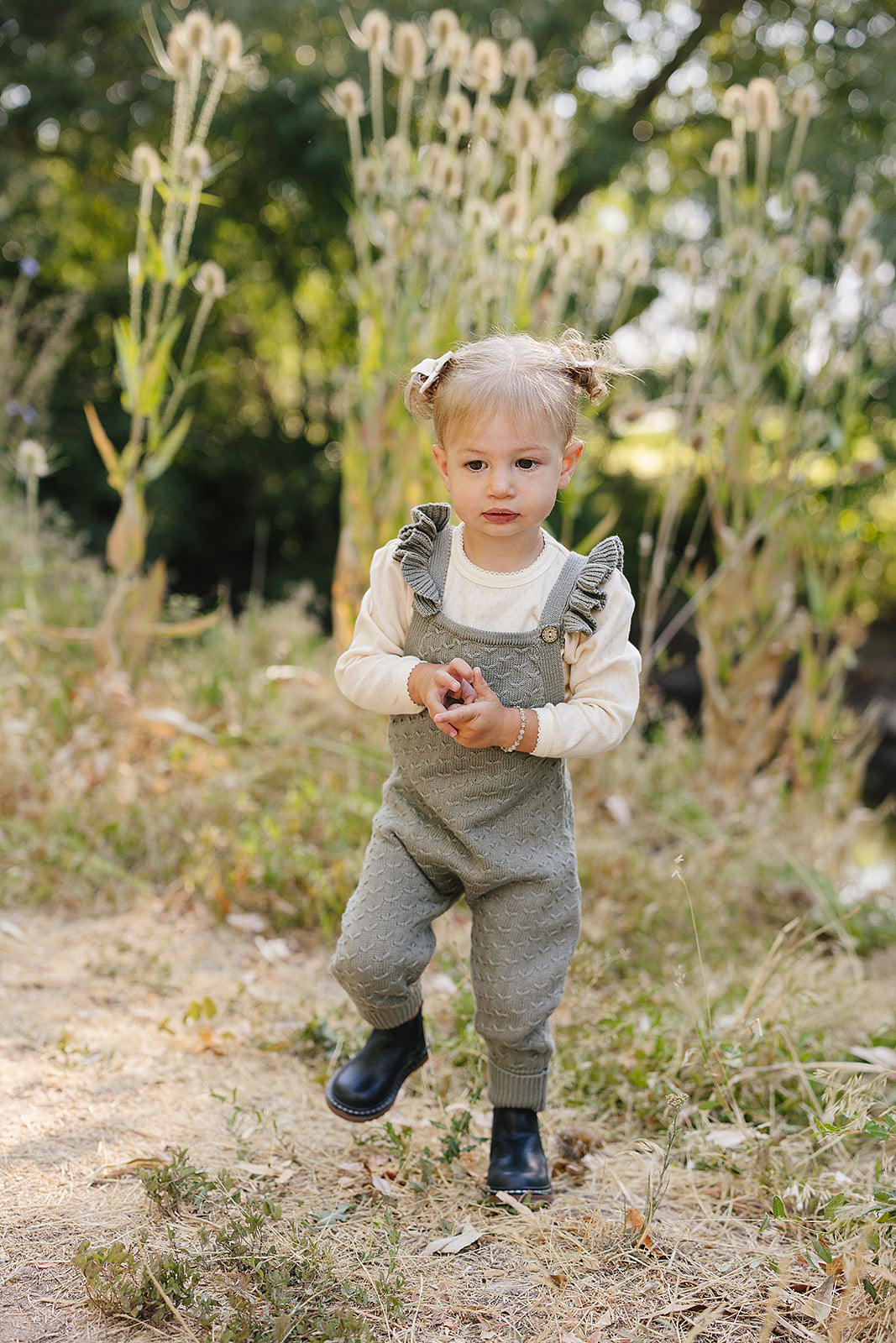 Green Ruffle Knit Overalls - HoneyBug