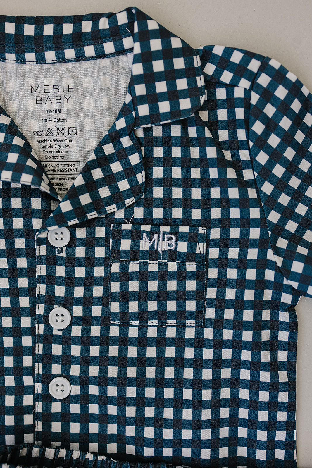 Navy Gingham Short Pajama Set - HoneyBug