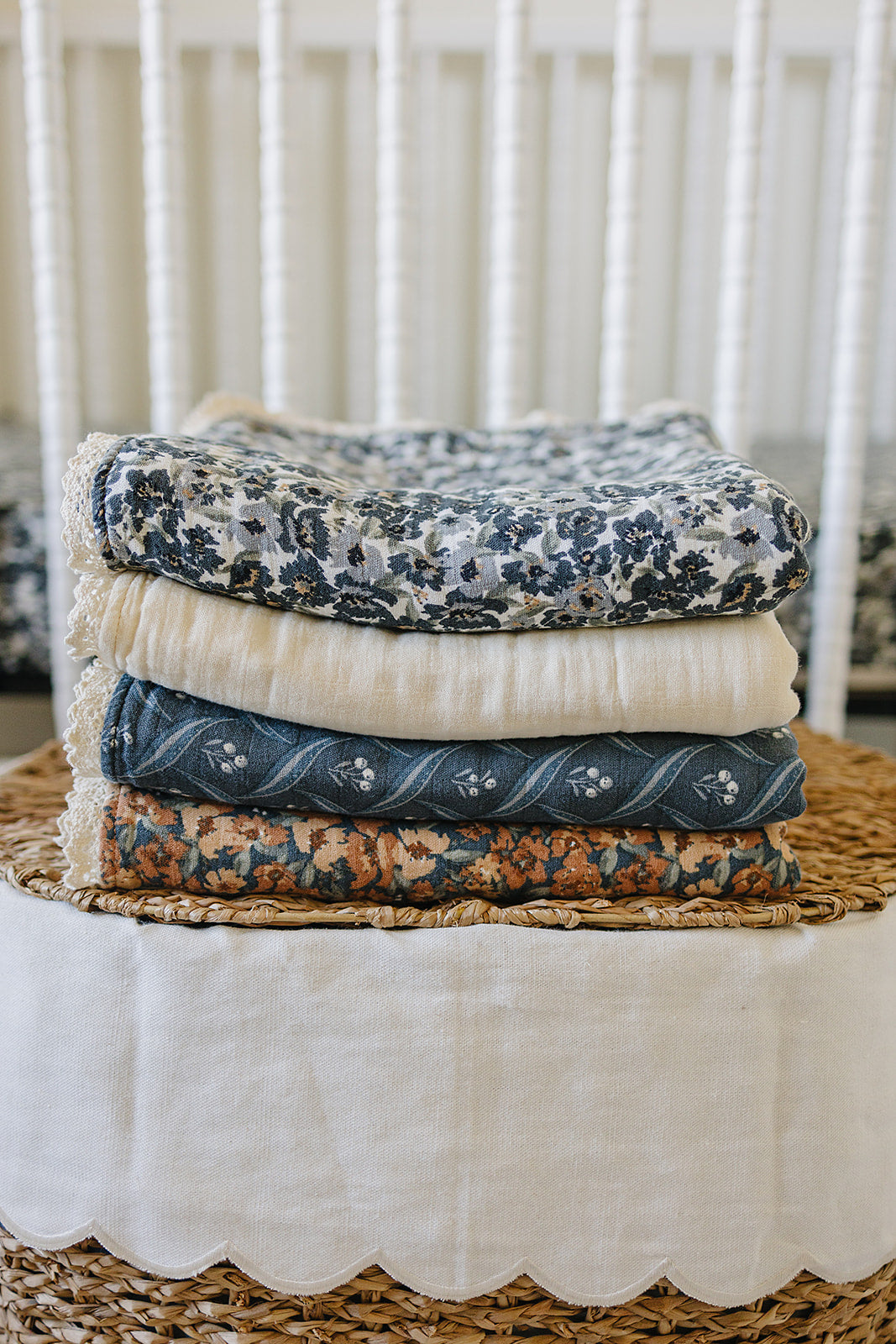 Liberty Floral + Coastal Plaid Lace Muslin Quilt - HoneyBug