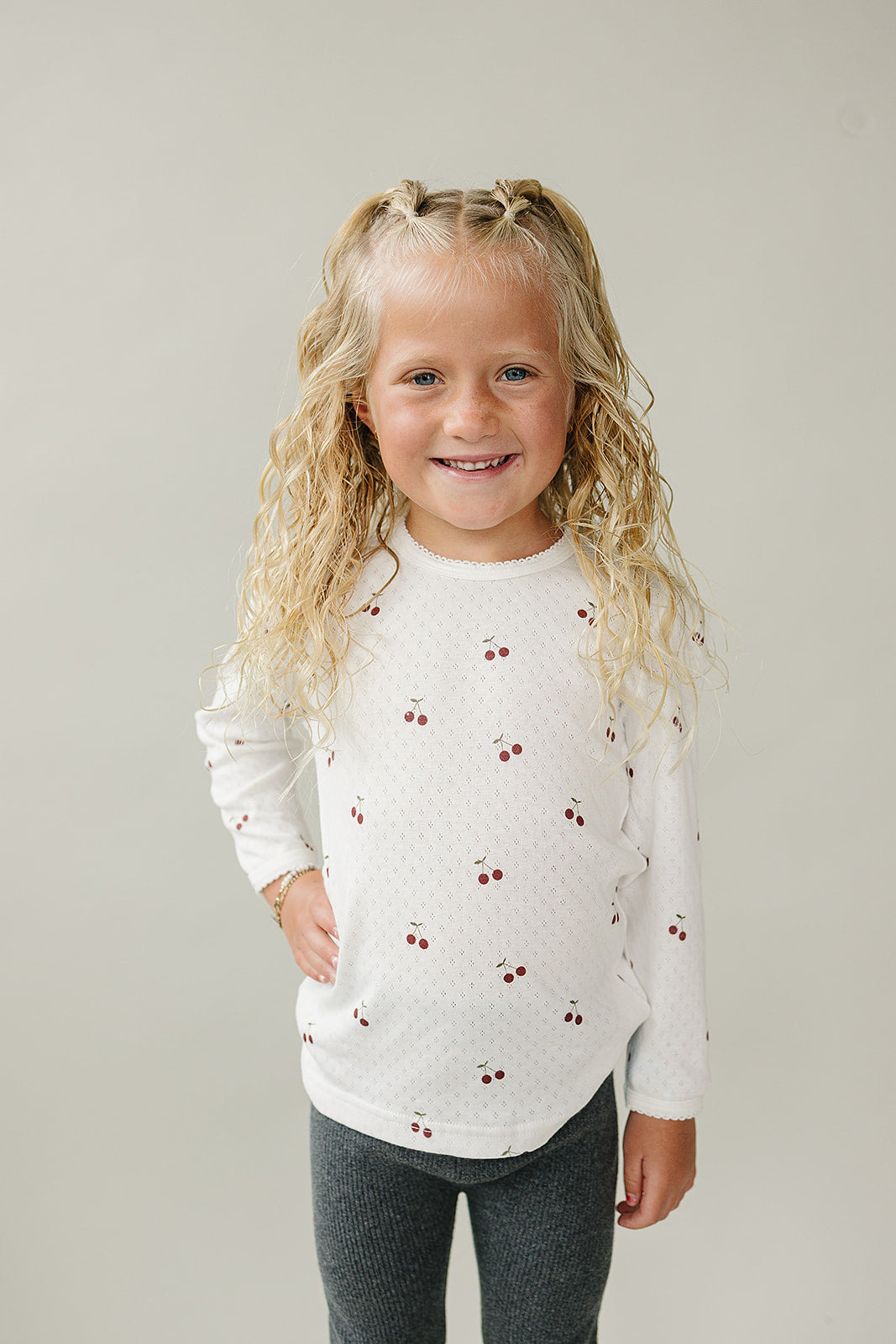 Cherry Pointelle Long Sleeve Tee - HoneyBug