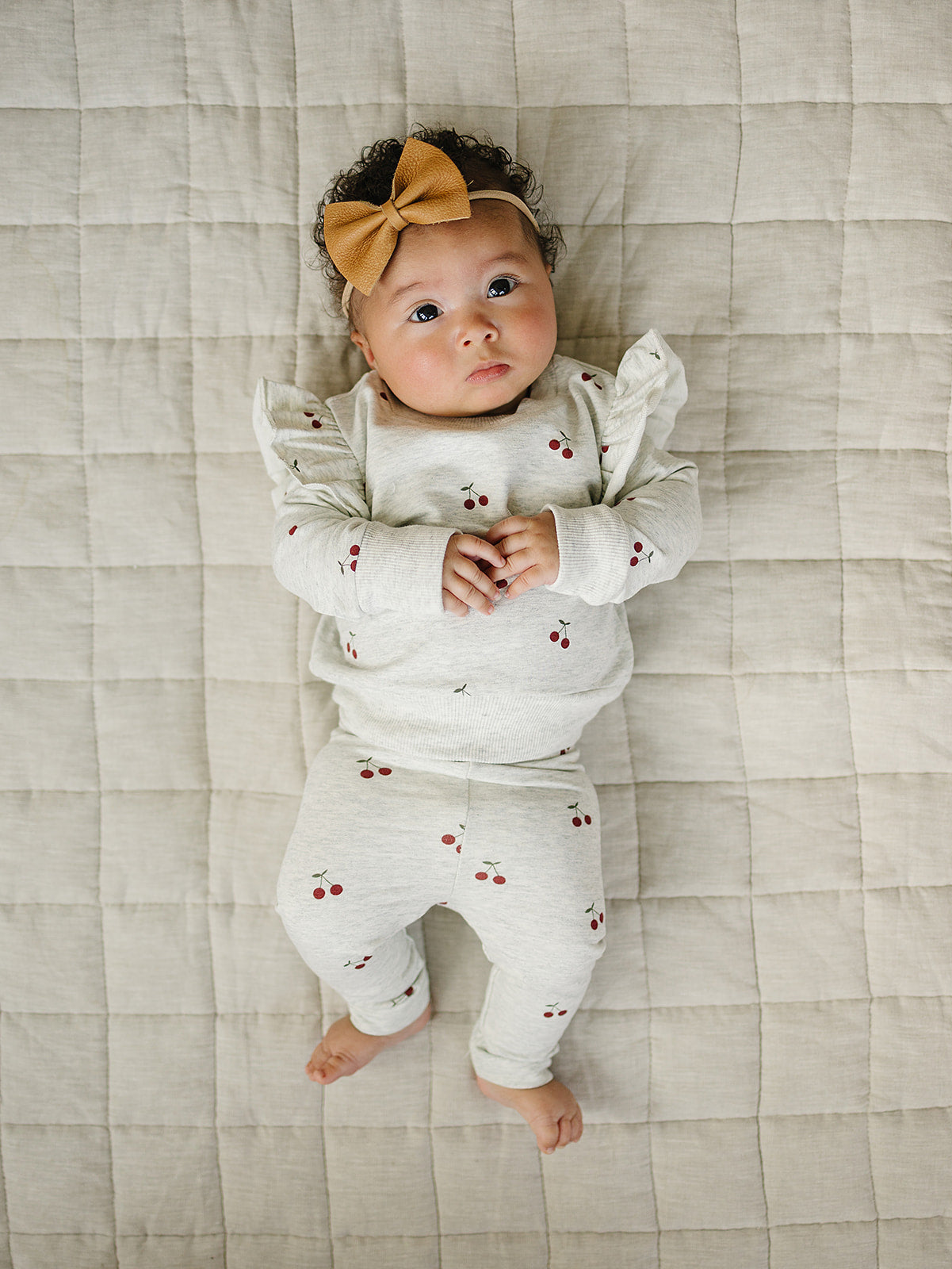 Cherry Ruffle French Terry Set - HoneyBug