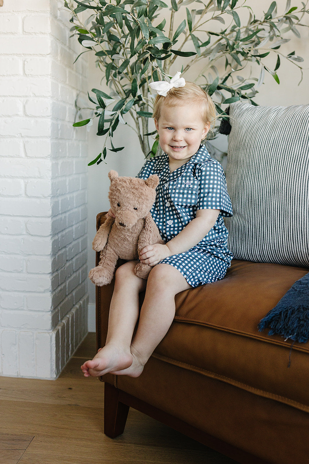 Navy Gingham Short Pajama Set - HoneyBug